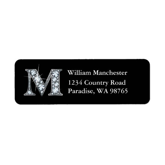 "M" Diamond Bling Monogram Return Address Label