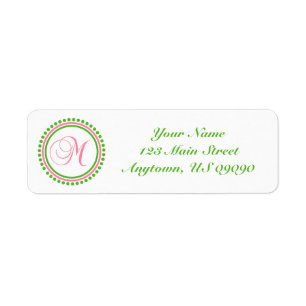 M Dot Circle Mongram Address Label (Pink / Green) Return Address Label