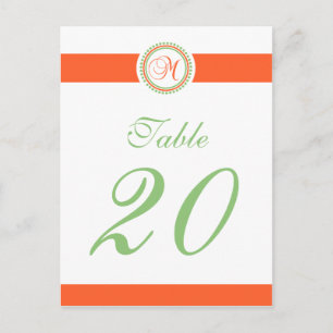 M Dot Circle Monogram Table Number (Orange / Mint) Postcard