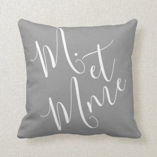 M. et Mme (French Mr. and Mrs.) Calligraphy Grey Cushion