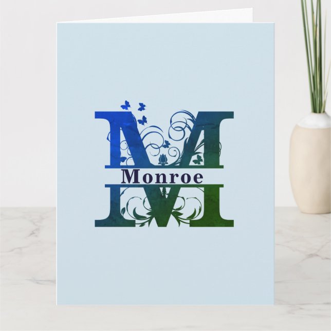 'M' Fancy Split Monogram Customisable Card (Front)