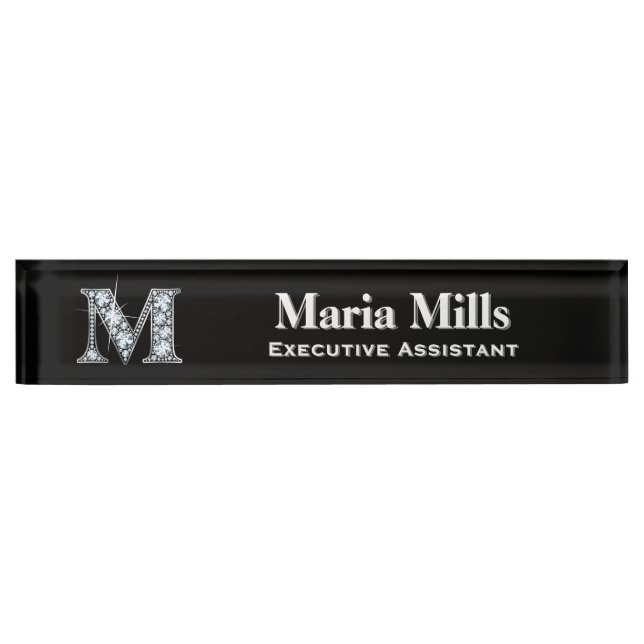 M Faux Diamond Desk Nameplate (Front)