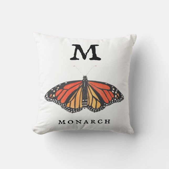 "M" for Monarch and Ladybug  Throw Pillow (Front)