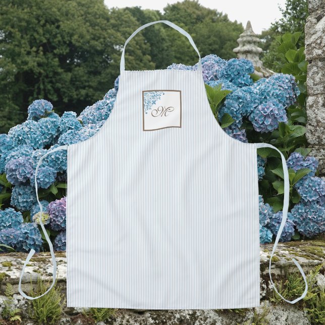 M French Blue Stripe Fleur de Lis Script Monogram  Apron (Creator Uploaded)
