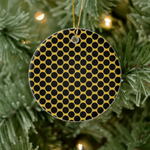 M Gold and Black Dot Round Ceramic Holiday Ornamen Ceramic Ornament