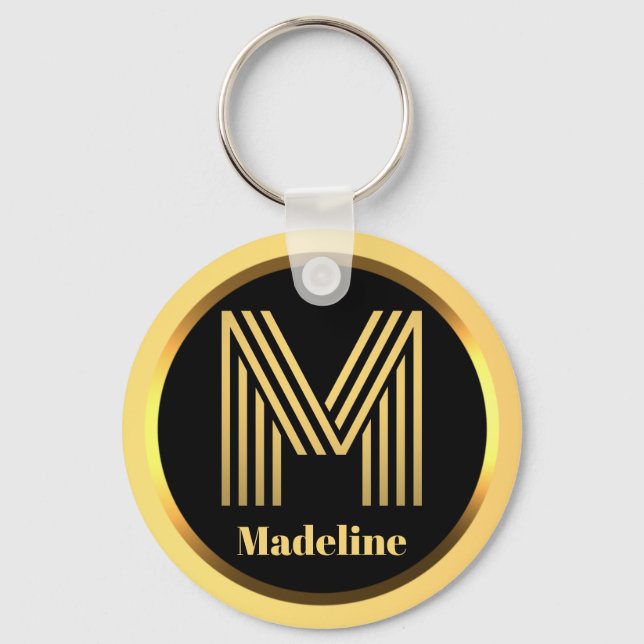 M Gold Monogrammed Letter Personalised Keychain (Front)