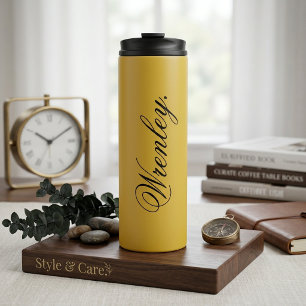 M Gold Thermal Tumbler with Personalised Name