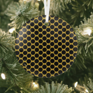 M Gold with Modern Black Dot Style Circle Glass Tree Decoration