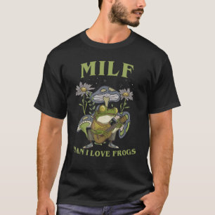 M I L F Cottagecore Mushroom Frog Playing Guitar T-Shirt
