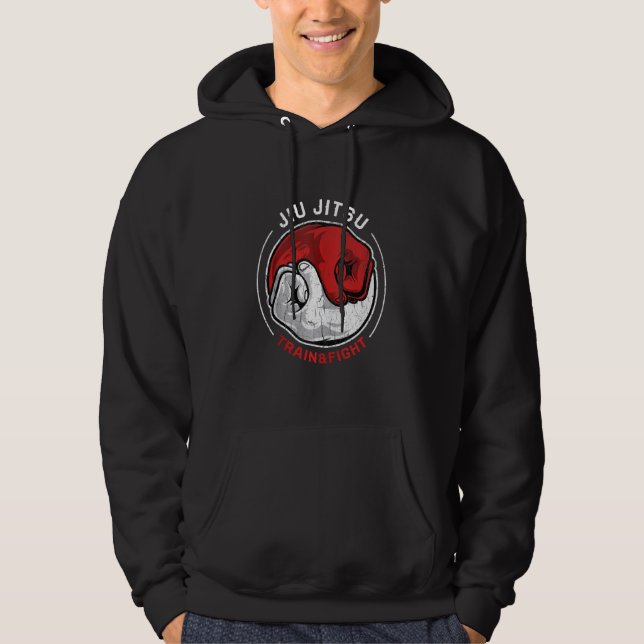 M Ial Jiu Jitsu Retro Train Fight Yin Yang Fist Hoodie (Front)
