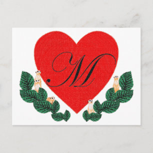 M in a heart postcard