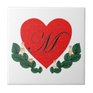 M in a heart tile
