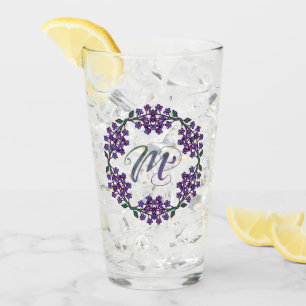 M Initial Boho Purple Flowers Cute Girly Pretty Glass