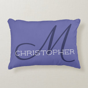 M Initial Elegant Name Periwinkle Blue Stylish Decorative Cushion