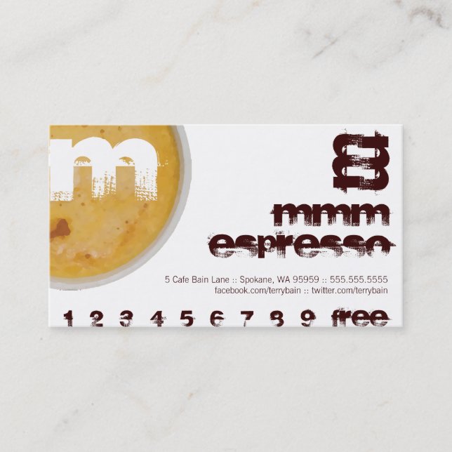 M - Initial Letter Foamy Coffee Cup Loyalty Punch Card (Front)