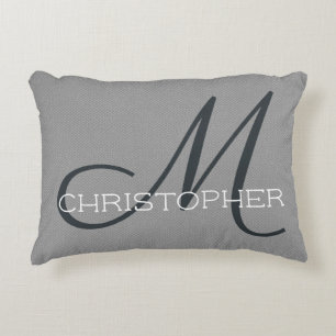 M Initial Personalised Name Black White Grey Decorative Cushion