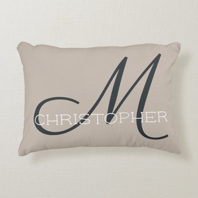 M Initial Personalised Name Neutral Taupe & Tan Decorative Cushion (Front)