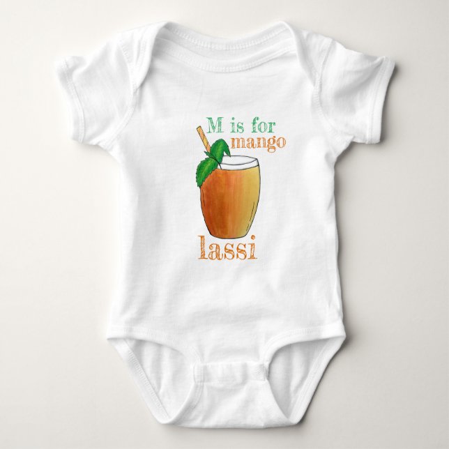 M is FOR Mango Lassi Indian Food Yogurt Drink Baby Bodysuit (Front)