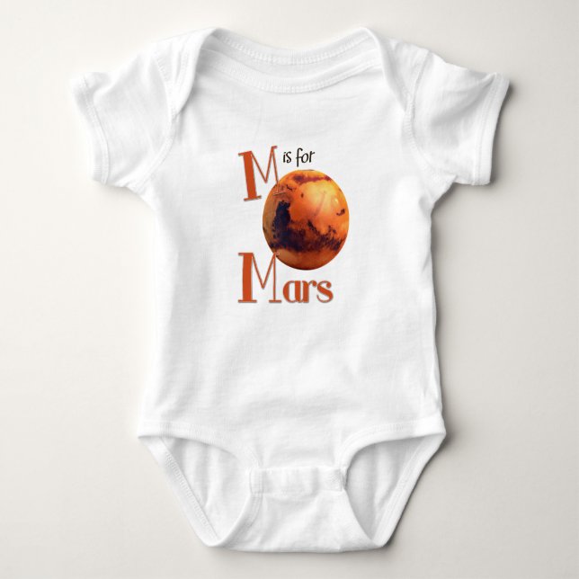 M is for Mars Red Planet & Astronomy Design Baby Bodysuit (Front)