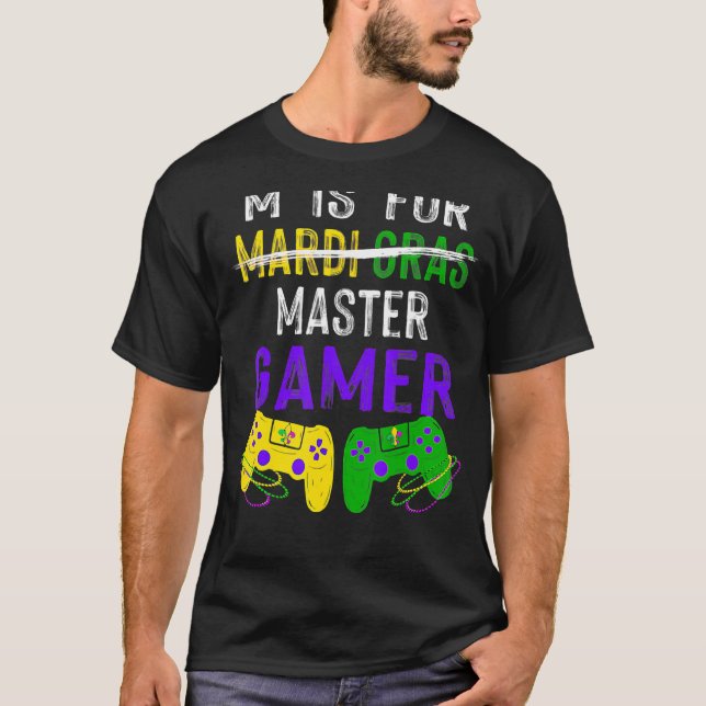 M is For Master Gamer Mardi Gras Controller Video  T-Shirt (Front)
