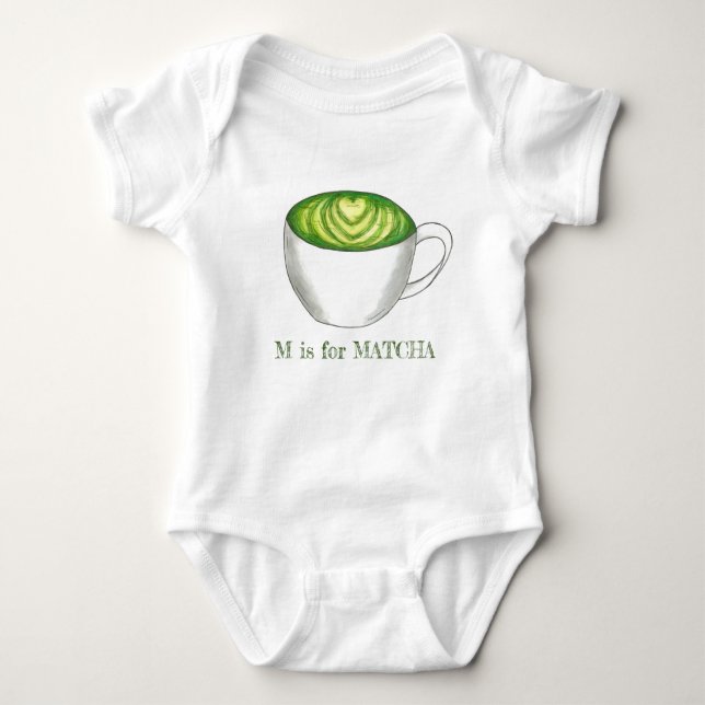 M is for MATCHA Green Tea Latte Alphabet Letter Baby Bodysuit (Front)