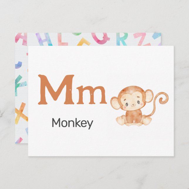 M is for Monkey - Alphabet Flash Card (Front/Back)