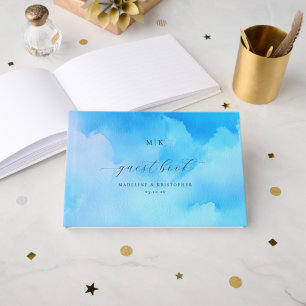 M K Elegant Blue Clouds Calligraphy Guest Book