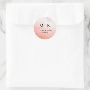 "M K" Elegant Pink Gradient Classic Round Sticker