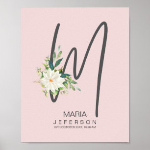 M Letter Monogram Blush Floral Decor