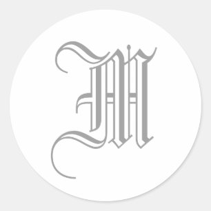M Letter Monogram Sticker Grey Old English