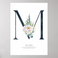 M Letter Monogram White Flowers and Greenery