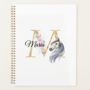 M letter personalised name monogram with horse  planner