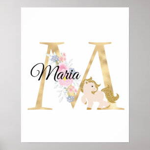 M letter personalised name monogram with pony poster