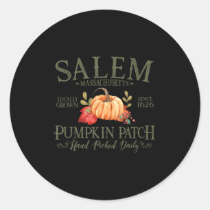 M Machusetts Pumpkin Patch Fall Olive Letters Prem Classic Round Sticker