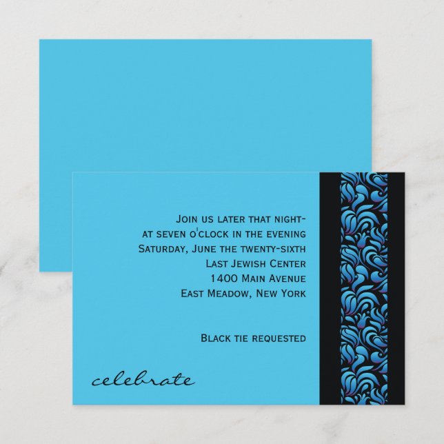 M Mem Hebrew Collection Bat Mitzvah Party Card (Front/Back)