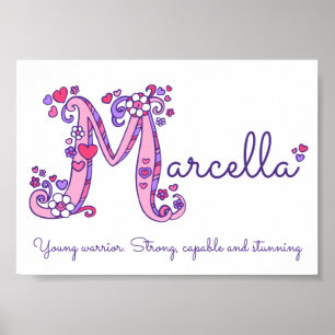 M monogram art Marcella girls name meaning poster