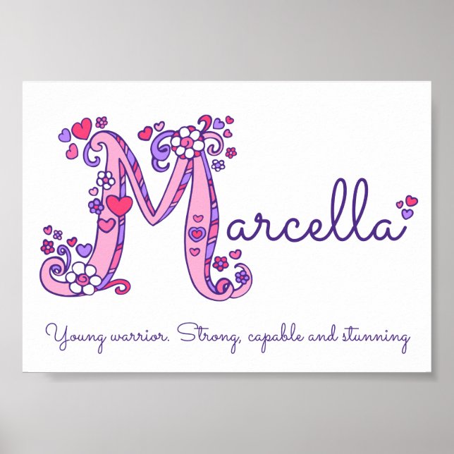 M monogram art Marcella girls name meaning poster (Front)
