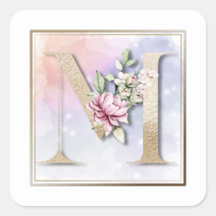 M Monogram Burgundy Floral Square Sticker