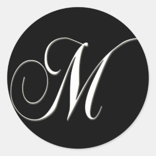 M monogram - elegant black and white classic round sticker