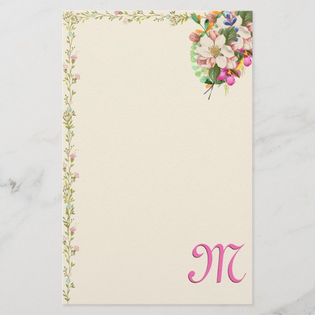 M Monogram Floral Bouquet Stationery (Front)