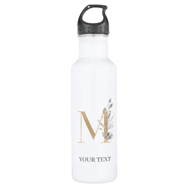 M Monogram Floral Personalised 710 Ml Water Bottle (Front)