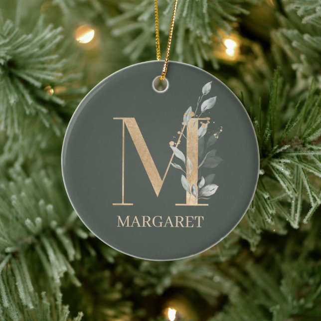 M Monogram Floral Personalised Ceramic Ornament (Tree)