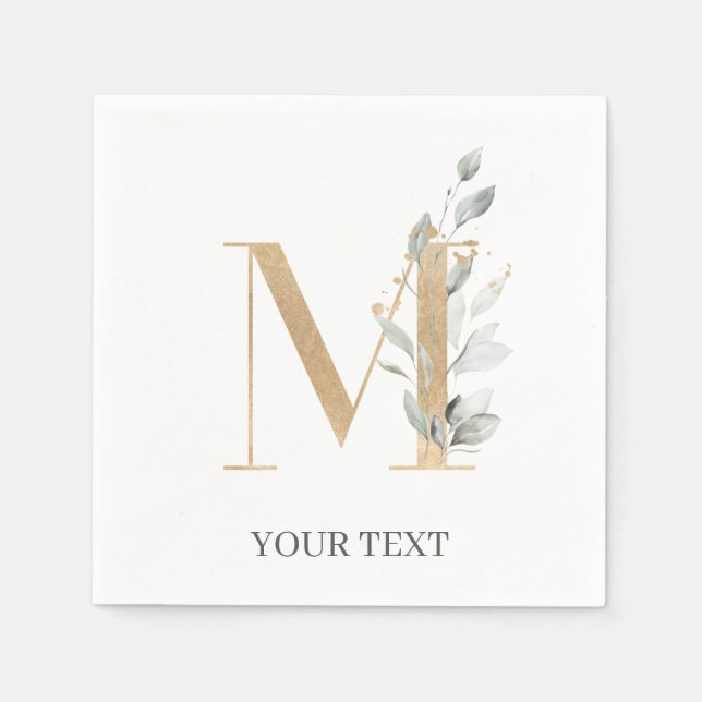 M Monogram Floral Personalised Napkin (Front)