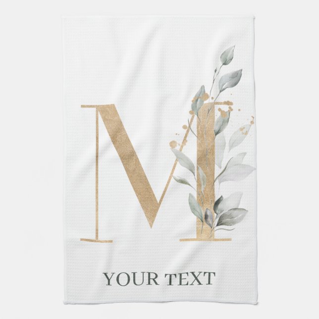 M Monogram Floral Personalised Tea Towel (Vertical)