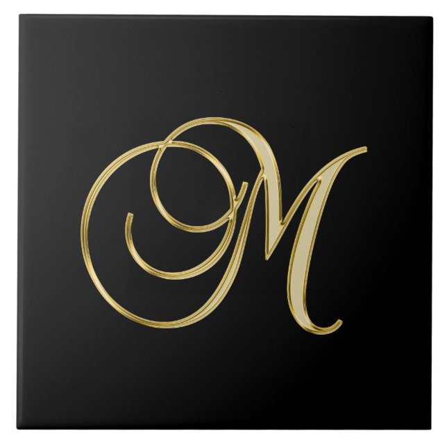 M monogram Gold Script Ceramic Tile (Front)