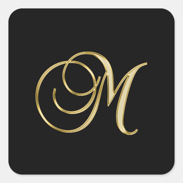 M monogram Gold Script Square Sticker (Front)