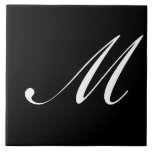 M Monogram Initial White on Black Ceramic Tile<br><div class="desc">Classic White Letter Monogram on Black Background,  M.</div>
