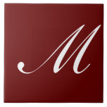 M Monogram Initial White on Dark Red, Ceramic Tile<br><div class="desc">Classic White Letter Monogram on Maroon Background,  M.</div>