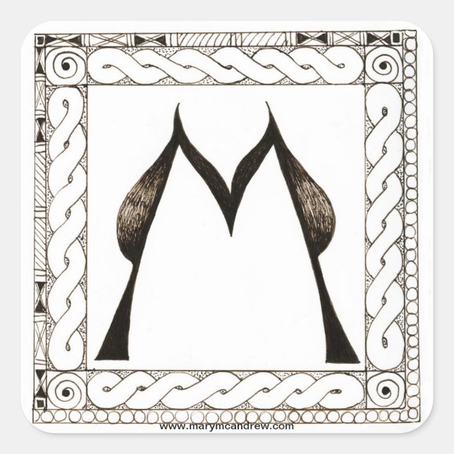 M monogram letter with Celtic Border Square Sticker (Front)
