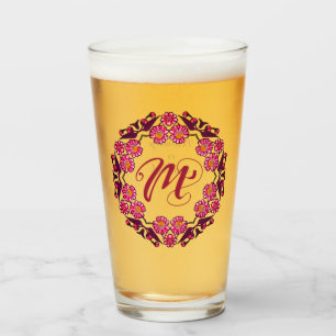 M Monogram Pretty Boho Floral Cottage Bridesmaid Glass